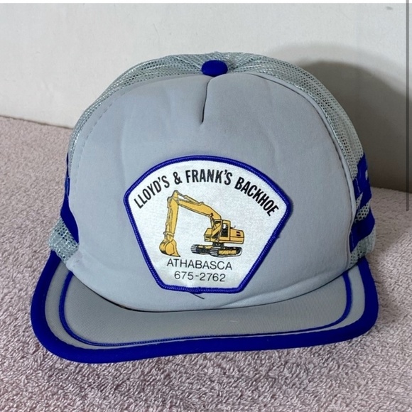 Vintage Grey Blue Lloyd’s &. Frank’s Backhoe Athabasca Mesh Back Trucker Hat - Picture 2 of 11